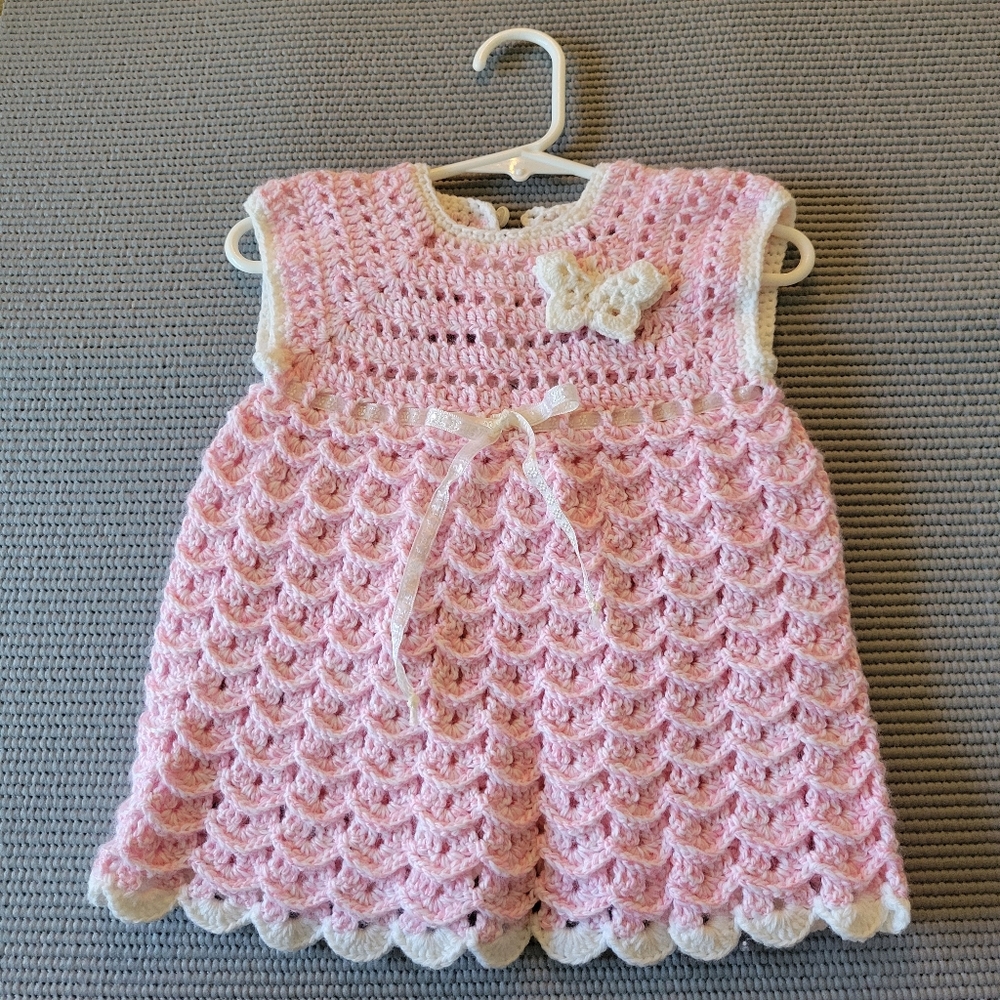 Newborn Handknitted Handmade Crochet Baby Knit Dress Hat Shoes Booties Pink
